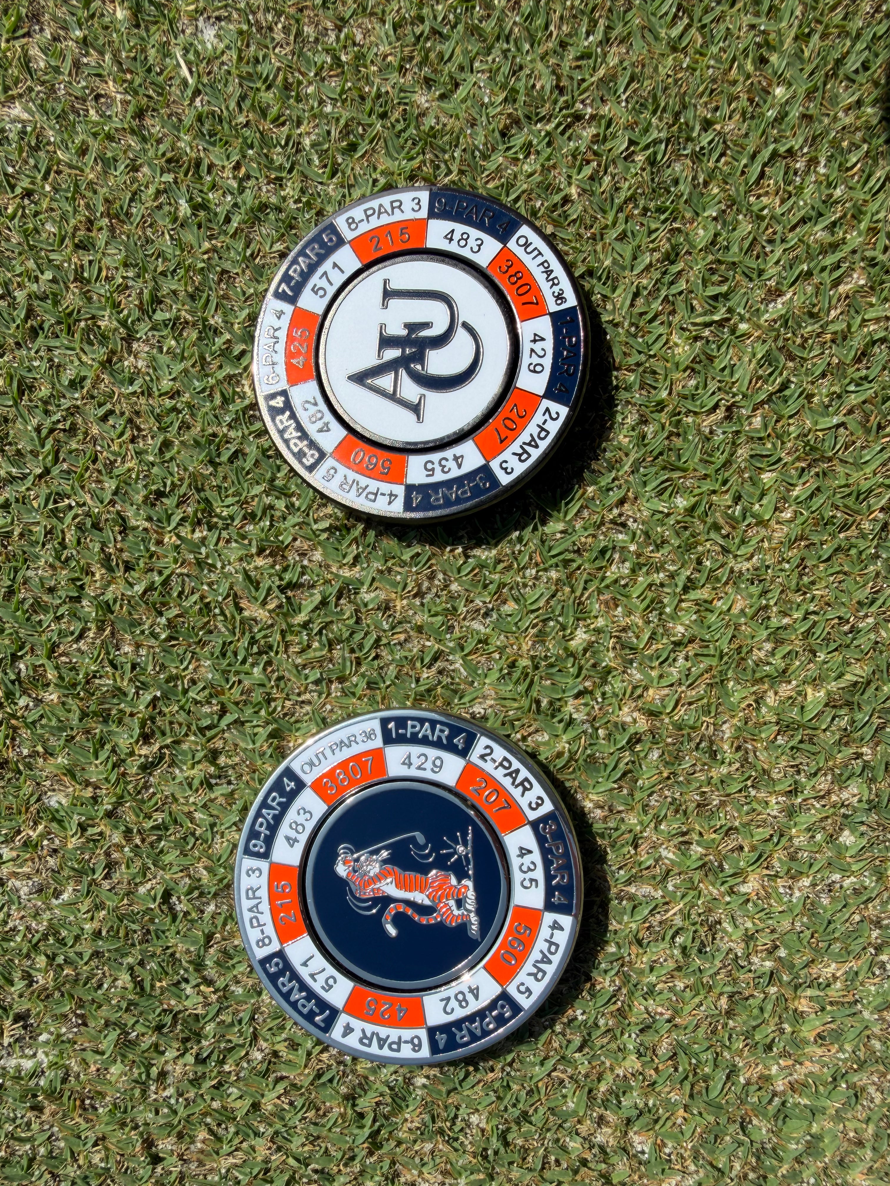 PRG AUC Yardages Nickel / Gunmetal Reversible Ball Marker
